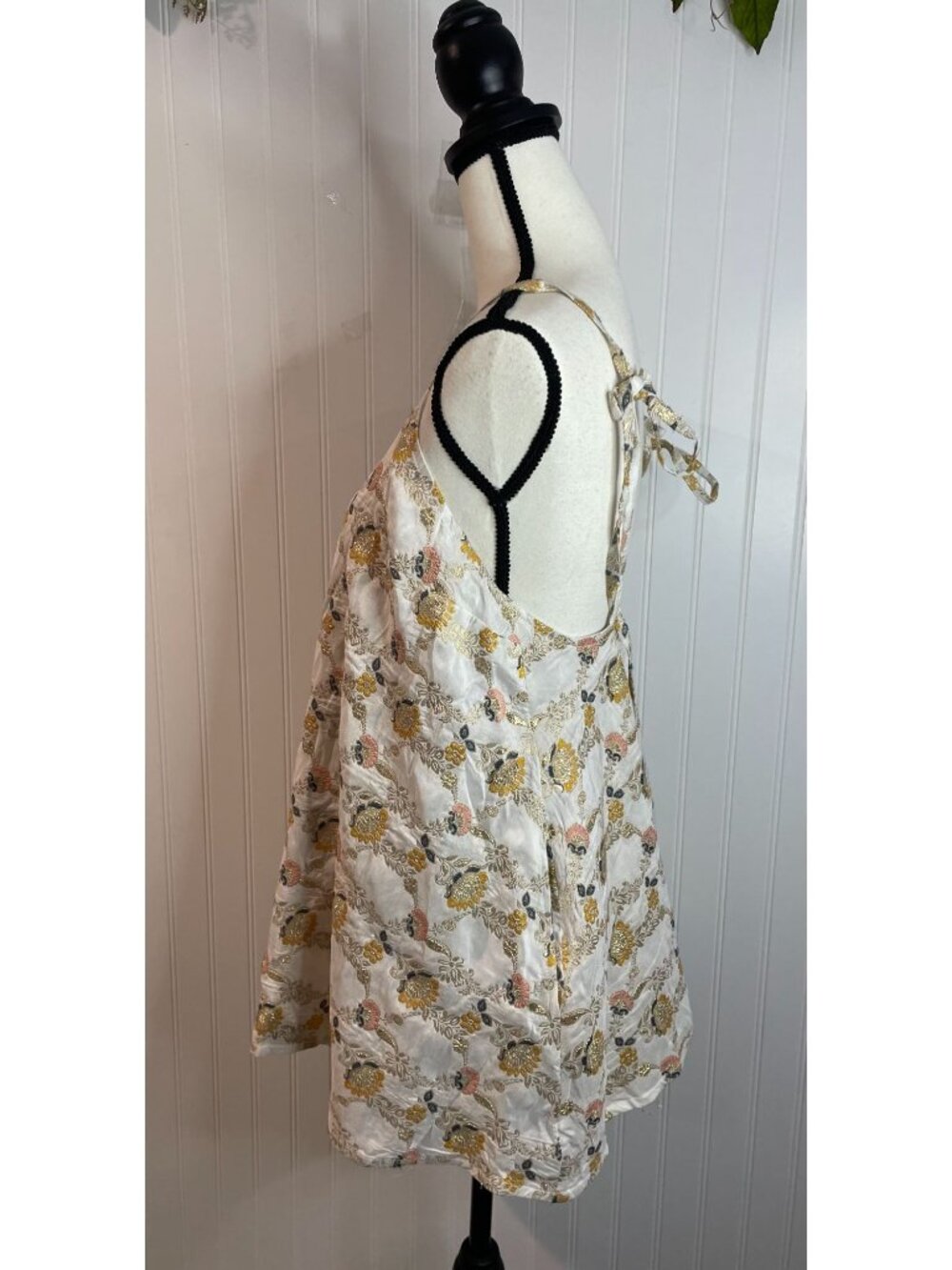 Free People Playsuit Romper Floral Metallic Ivory Gold Backless Halter Small - Picture 13 of 16